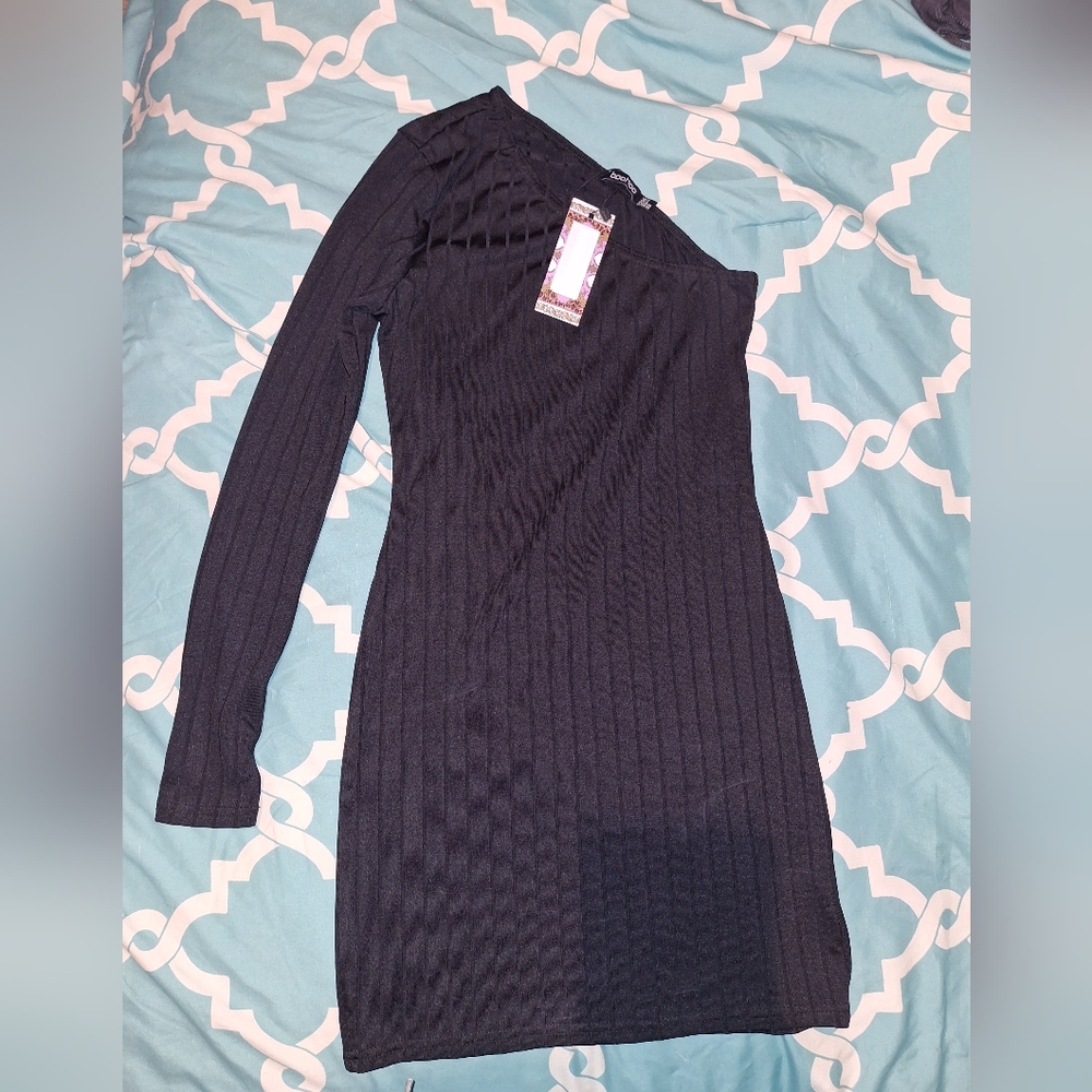 Ribbed One Shoulder Bodycon Mini Dress